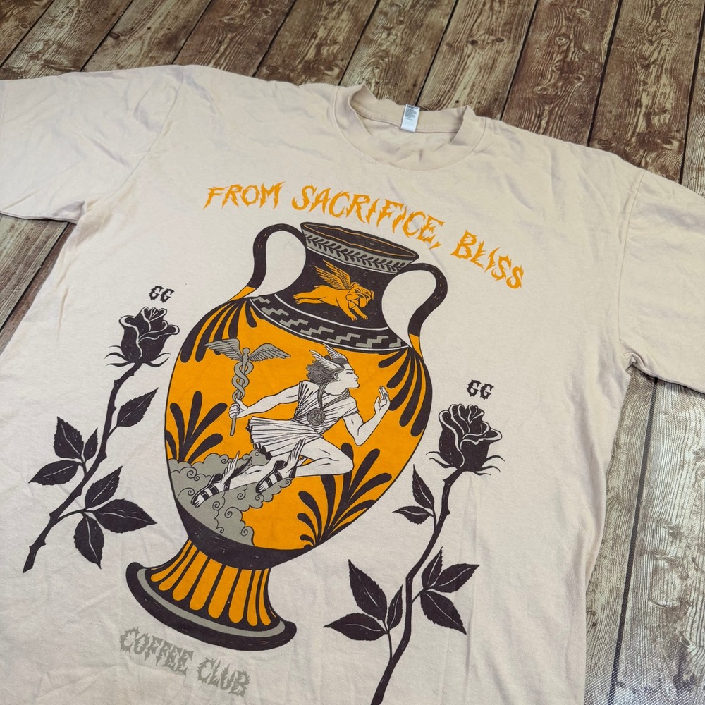 Los Angeles Apparel Coffee Club T Shirt Mens Large Beige Greek Graphic Tee